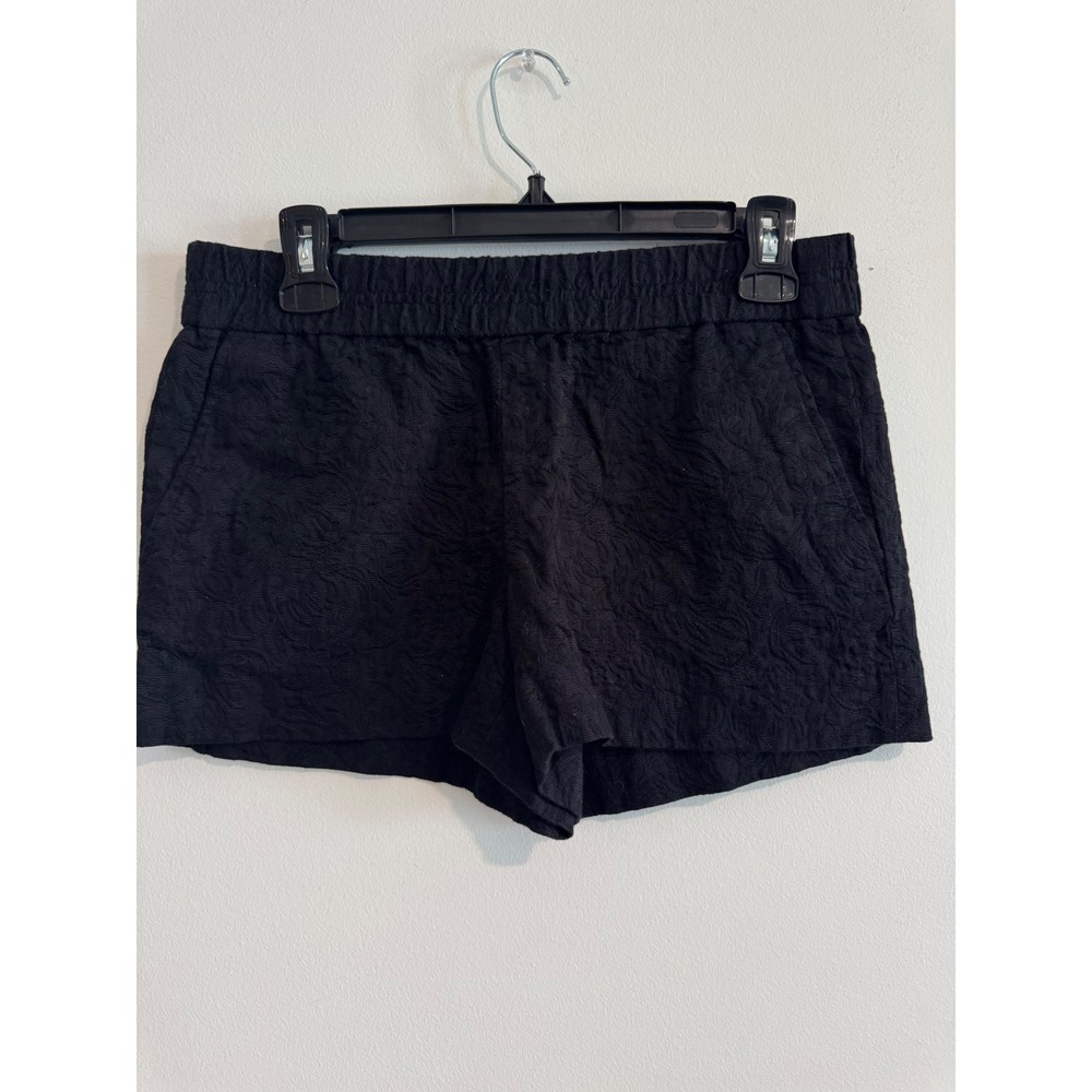 J.Crew Paisley Jacquard Textured Shorts Womens 4 Black Elastic Waist‎ Pockets